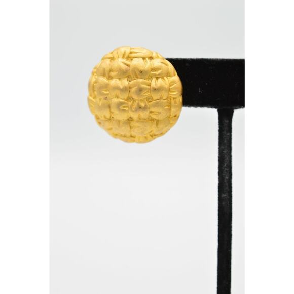 Givenchy Vintage Earrings Brushed Gold Matte Quilted Round Chunky Signed 80s 9I - Picture 6 of 10